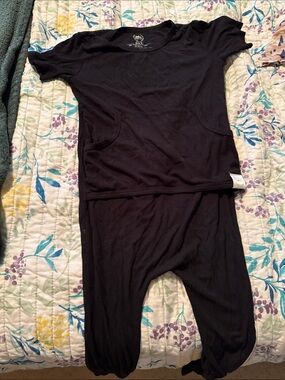 RSR Bamboo Black One-Piece Romper - Soft Ribbed Short Sleeve